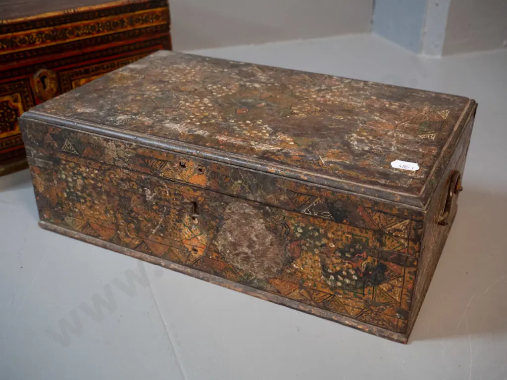 vintage Indian storage or trinket boxes with hinged lids - overall wear, some damage, larger is H-150 W-305 D-200 Image 1++