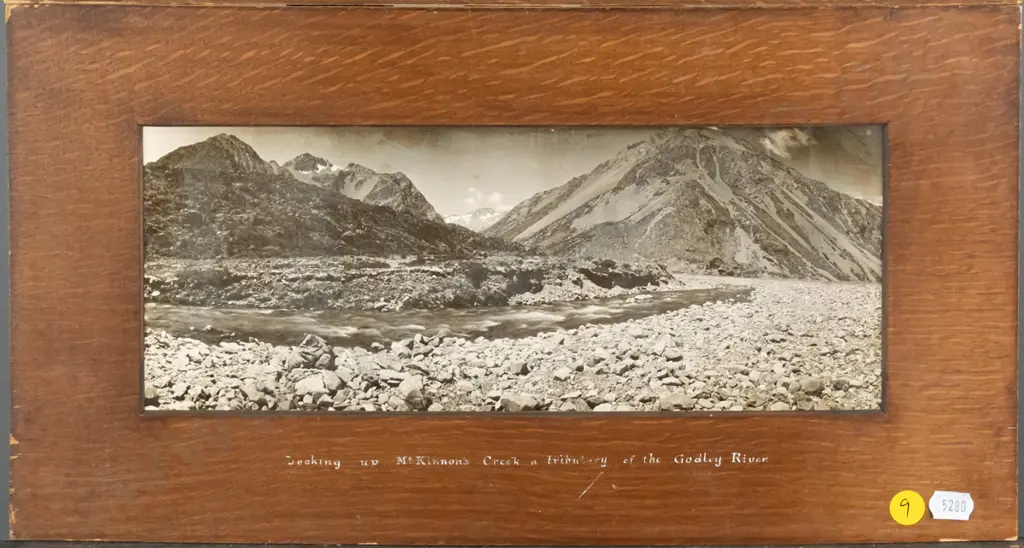 2 framed vintage black and white scenic photographs - McKinnon's Creek, Lake Manapouri (some aging) Each H-115 W-300 Image 1++