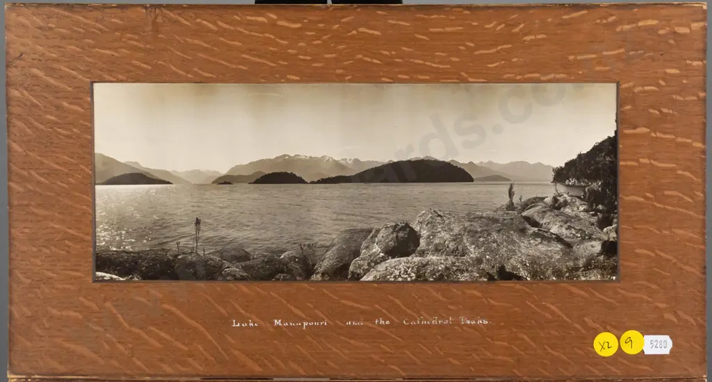 2 framed vintage black and white scenic photographs - McKinnon's Creek, Lake Manapouri (some aging) Each H-115 W-300 Image 1++