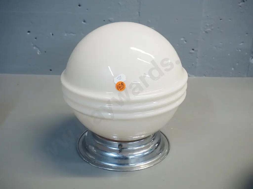 deco pink / beige ribbed glass globe ceiling light shade with chrome journal H-220 D-230 Image 1++