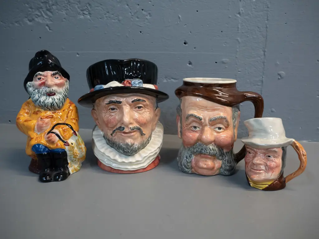 4 character jugs - Royal Doulton Beefeater, Shorter Fisherman H180, Lancaster Sandland John Falstaff & small one with Image 1++