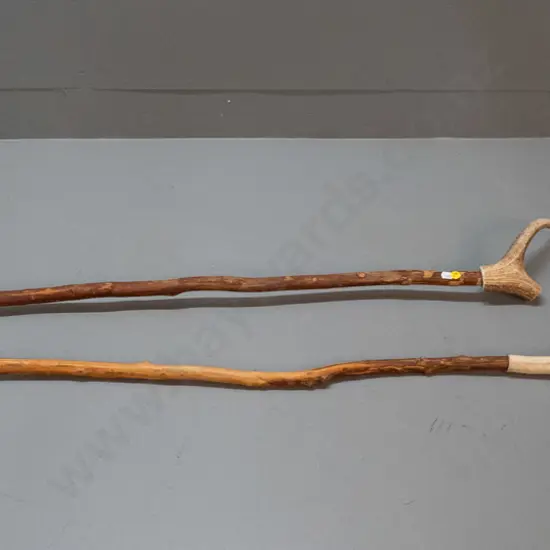 2 walking sticks with antler handles - longer is L-1480