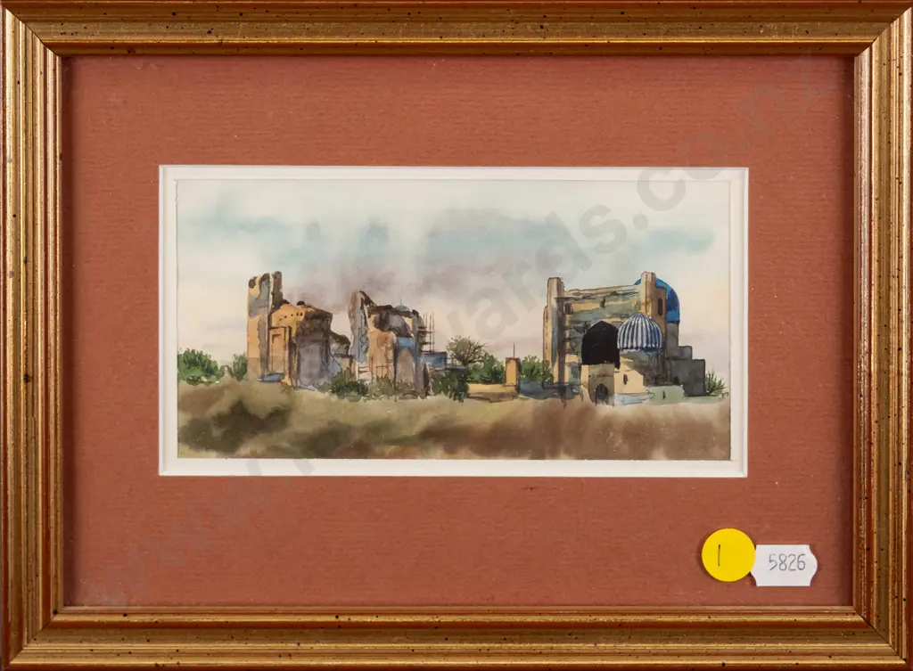 framed watercolour - castle ruin H-75 W-145 Image 1++