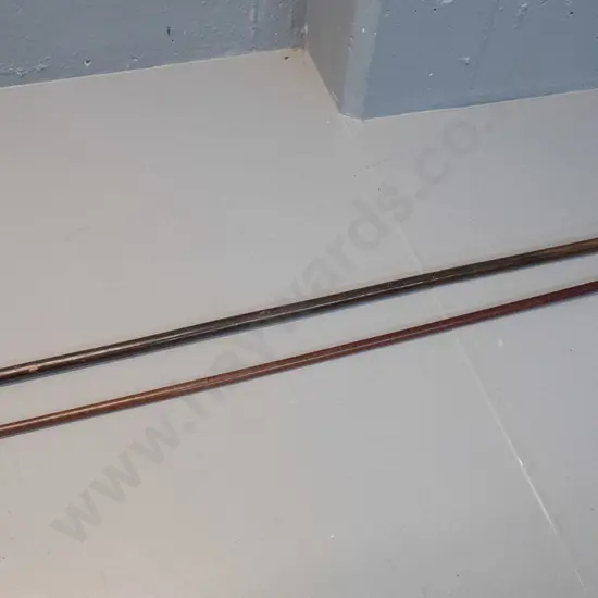 2 walking canes with right-angle heads - one with greenstone handle and hallmarked gold bands L920, other with plated