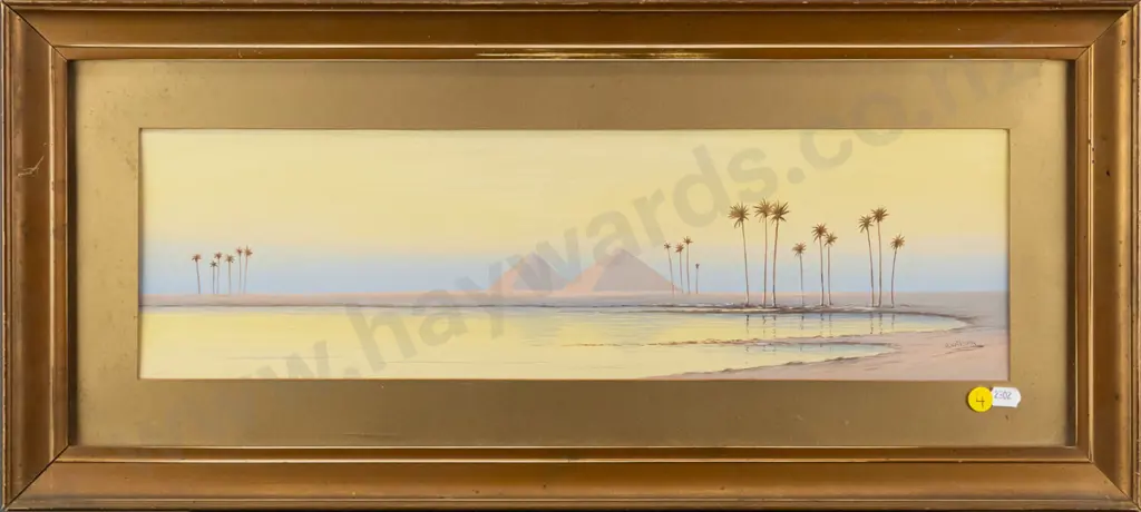 H Wilson - framed watercolour - pyramid scene H-140 W-500 (framing needs attention) Image 1++