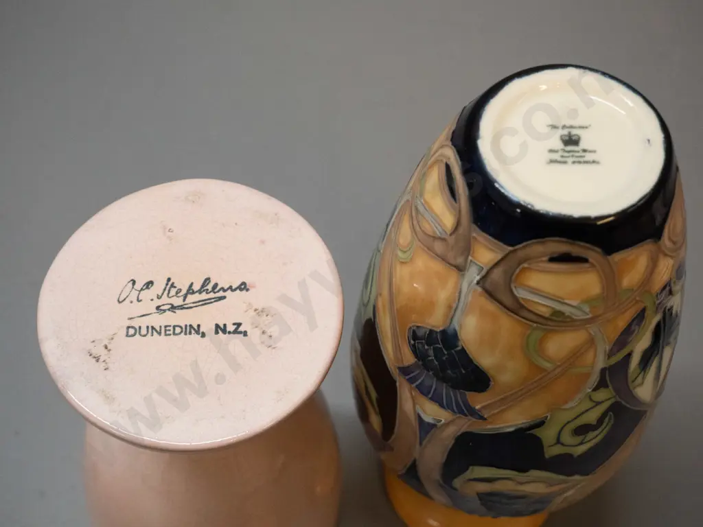 O.C. Stephens goblet with small chip to rim and a reproduction Moorcroft style relief pattern vase H-230 Image 1++