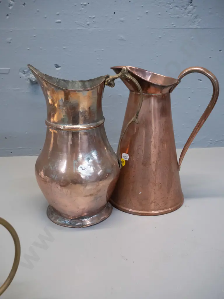 3 copper and brass items - conical pitcher marked Beldray England H-245 D-145 at base, small copper and brass watering Image 1++