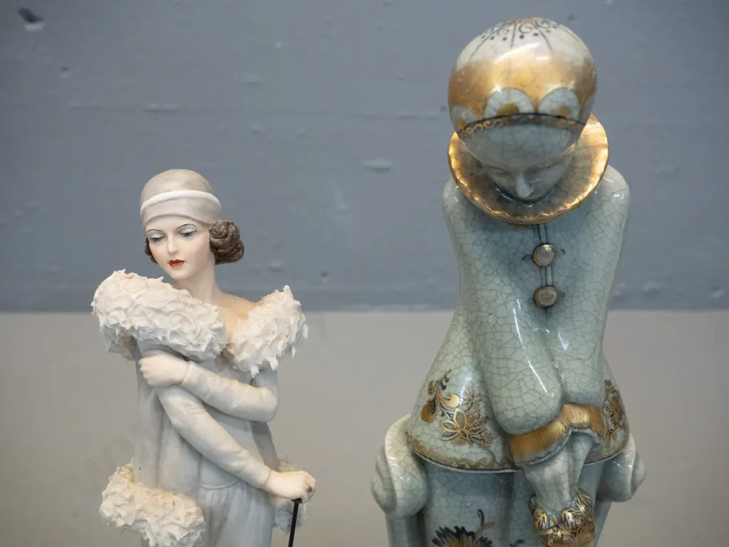 Sandro Maggioni Capodimonte vintage themed "Mode Liberty" 1920 figurine & a Royal Copenhagen Pierrot figurine H300 Image 1++