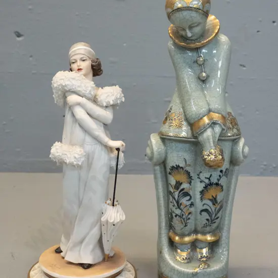 Sandro Maggioni Capodimonte vintage themed "Mode Liberty" 1920 figurine & a Royal Copenhagen Pierrot figurine H300