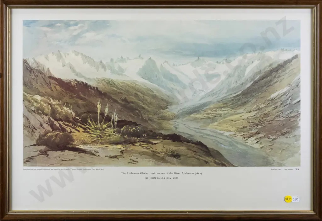 framed historic print - The Ashburton Glacier H-330 W-530 Image 1++