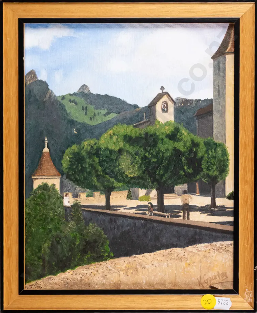 K Gourley 2003 - framed acrylic "European Holiday" H-240 W-190 Image 1++