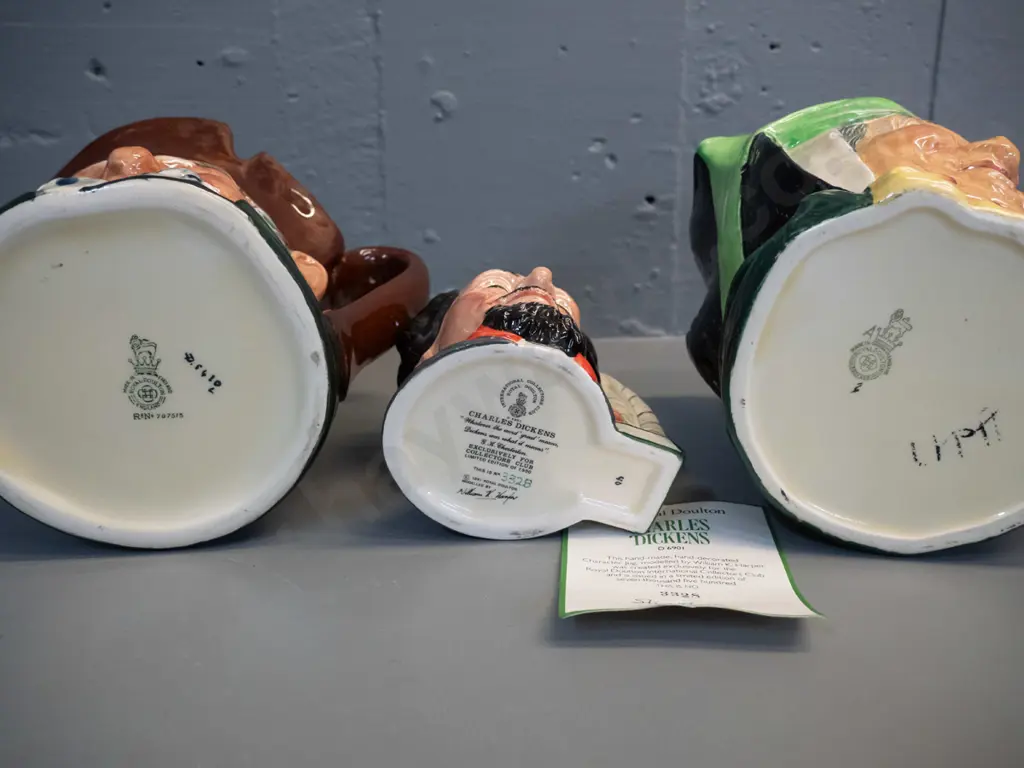 3 Royal Doulton character jugs - Sarey Gamp H-160, Old Charley, small ltd. edition Charles Dickens Image 1++
