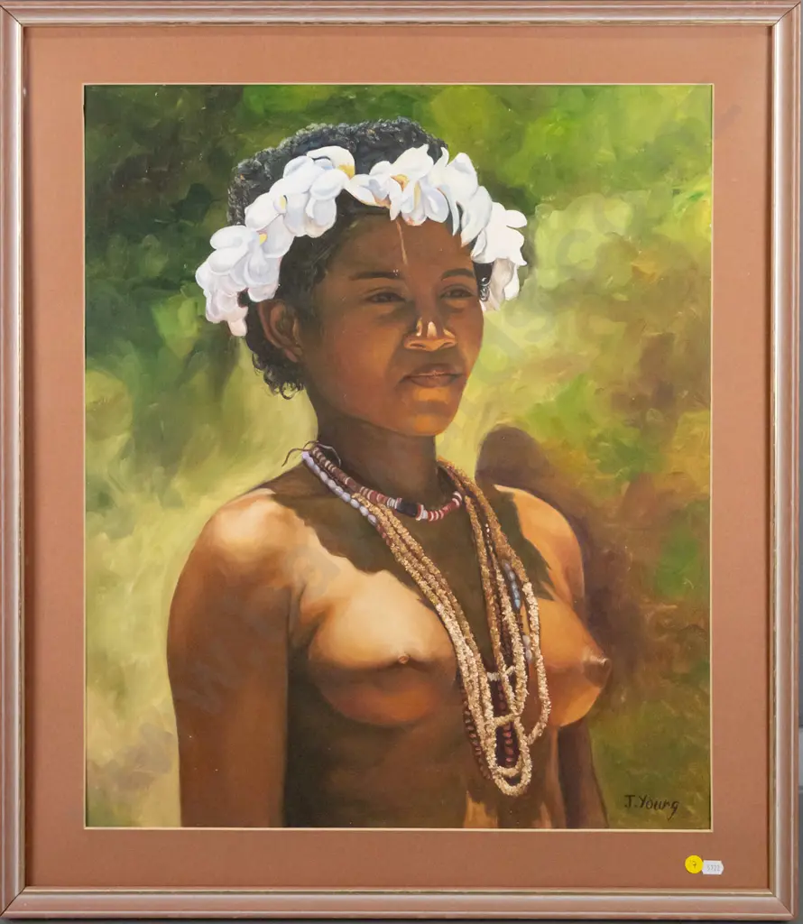 J Young - framed oil - female portrait H-600 W-500 (framing needs attention, no glass) Image 1++