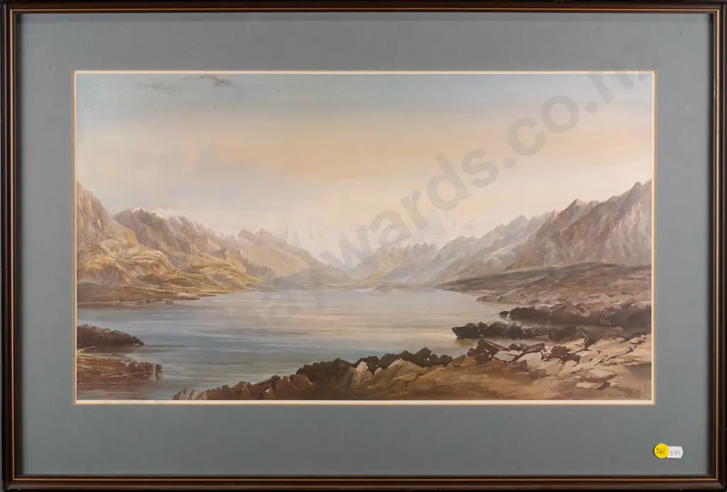 framed historic print - Lake Pukaki  H-310 W-560 (slight damage to frame) Image 1++