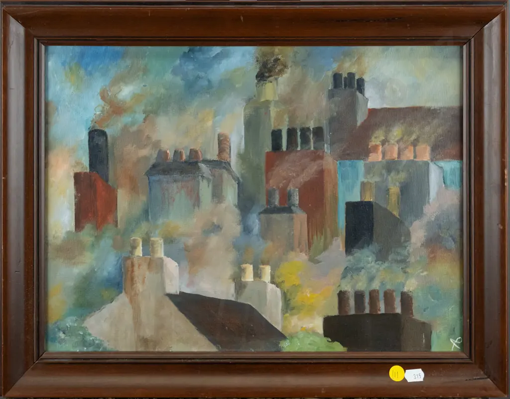 Robyn Armstrong - framed acrylic - chimneys H-280 W-380 Image 1++