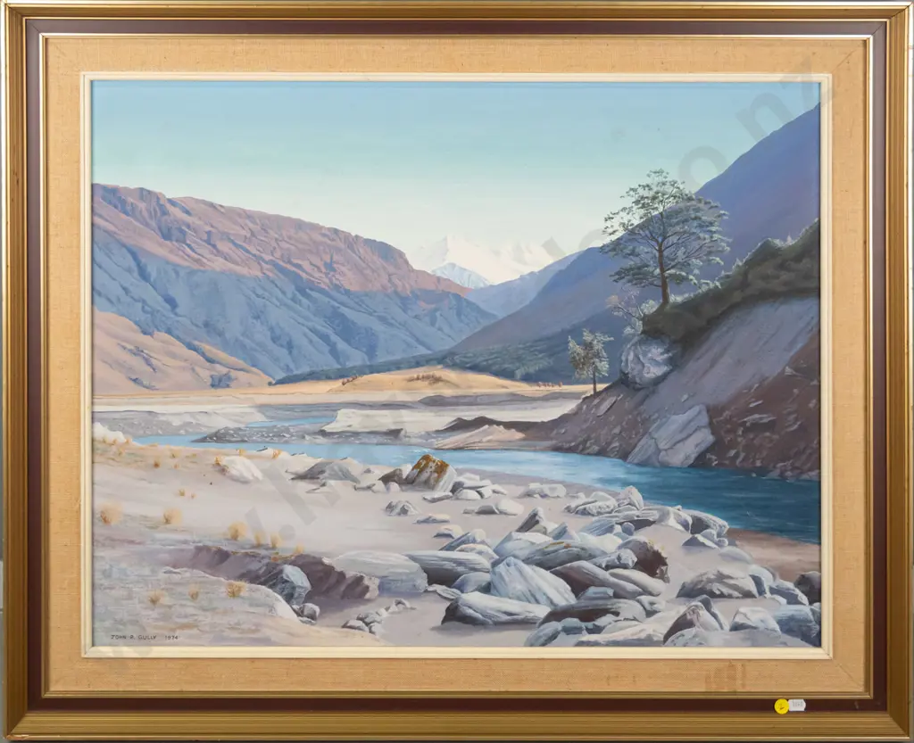 John P Gully '74 - framed acrylic - Mt Aspiring, Matukituki Valley H-540 W-700 (framing needs attention) Image 1++