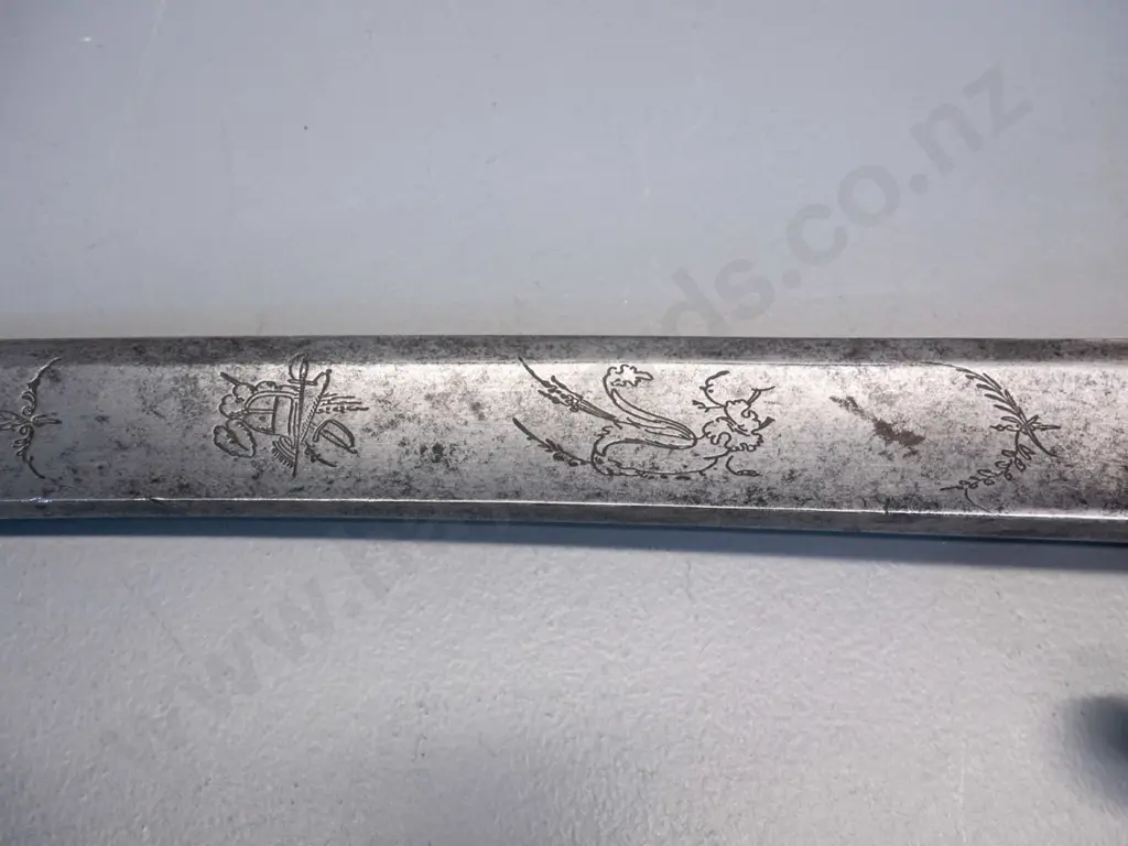 vintage decorative sword with cast brass lion's head, timber and plaited metal cord handle, brass scabbard, some hard to Image 1++