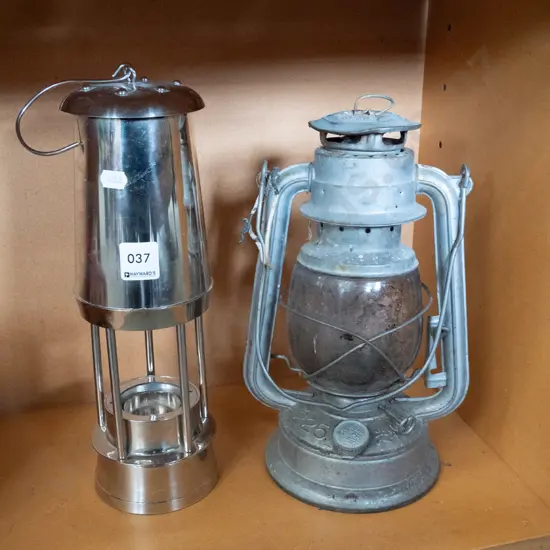 hurricane lantern and reproduction miner's lamp
