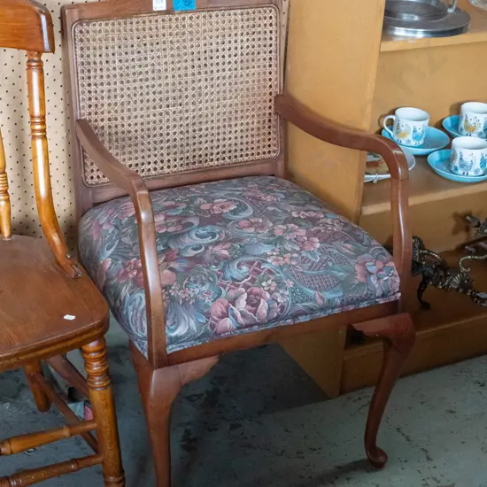 mahogany cab-leg Bergere & upholstered armchair