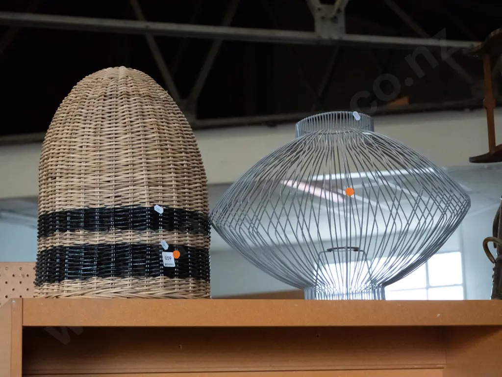 woven cane light fitting and a wrought metal fitting Image 1++