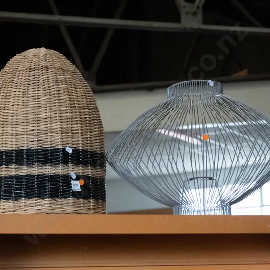 woven cane light fitting and a wrought metal fitting