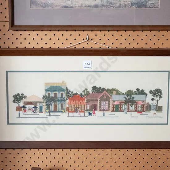 framed needlework - street scene