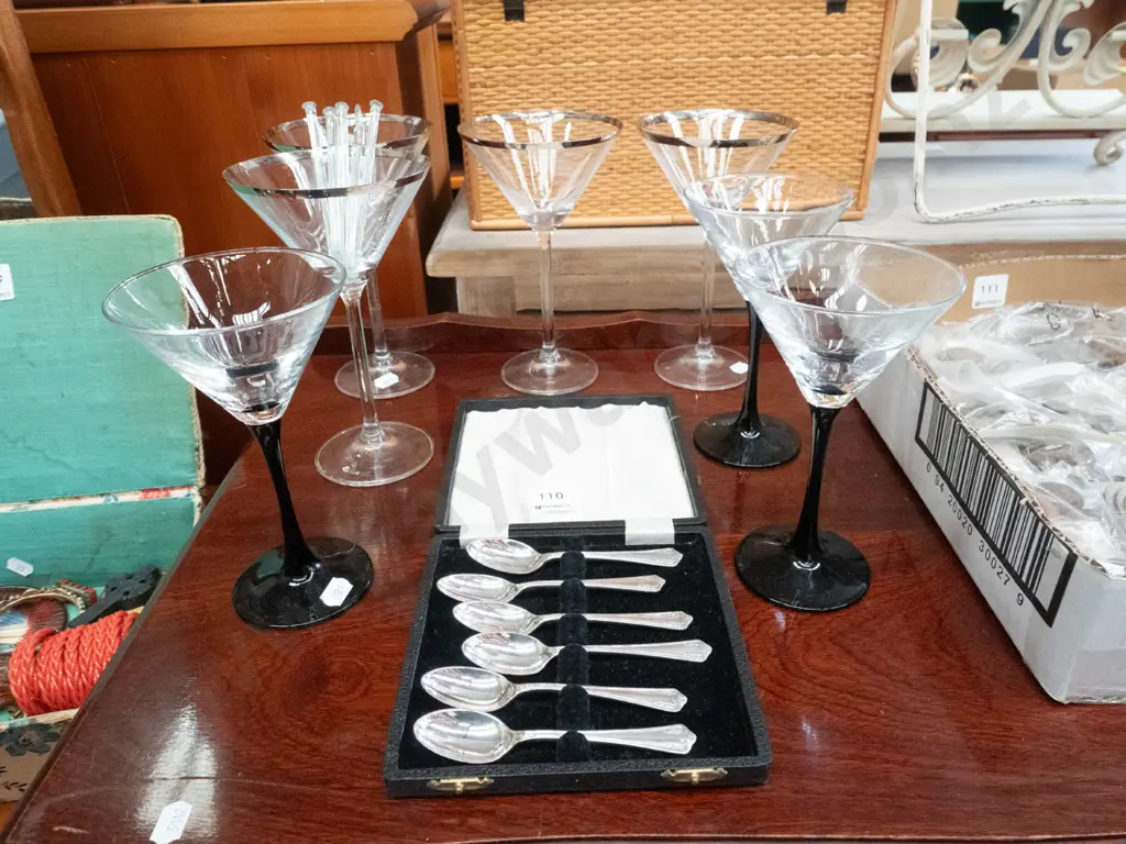 cocktail glasses and a plated teaspoon set Image 1++