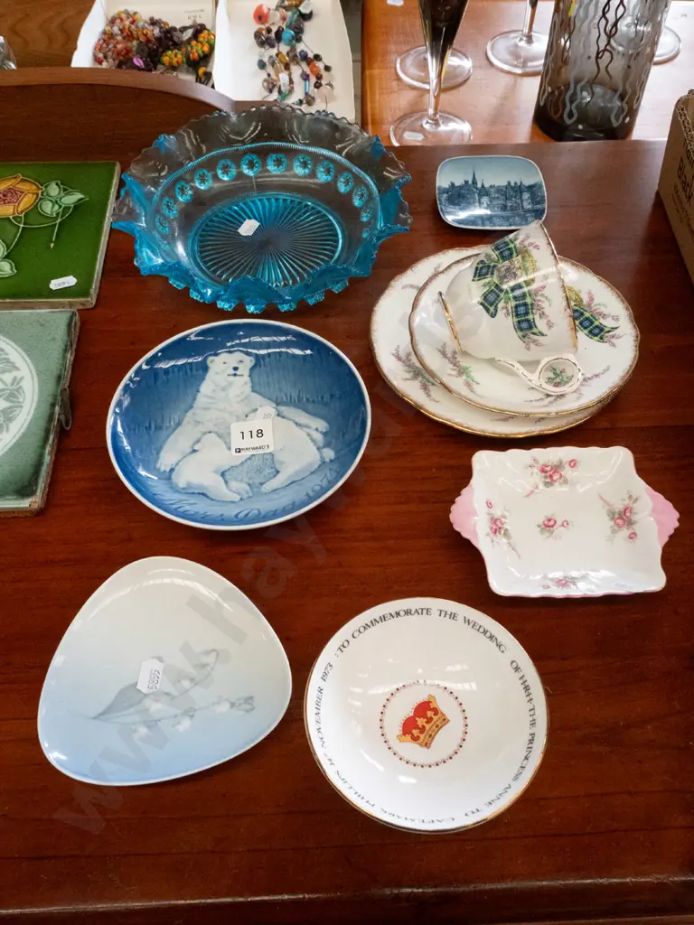 blue glass bowl, Royal Copenhagen items, trio etc. Image 1++