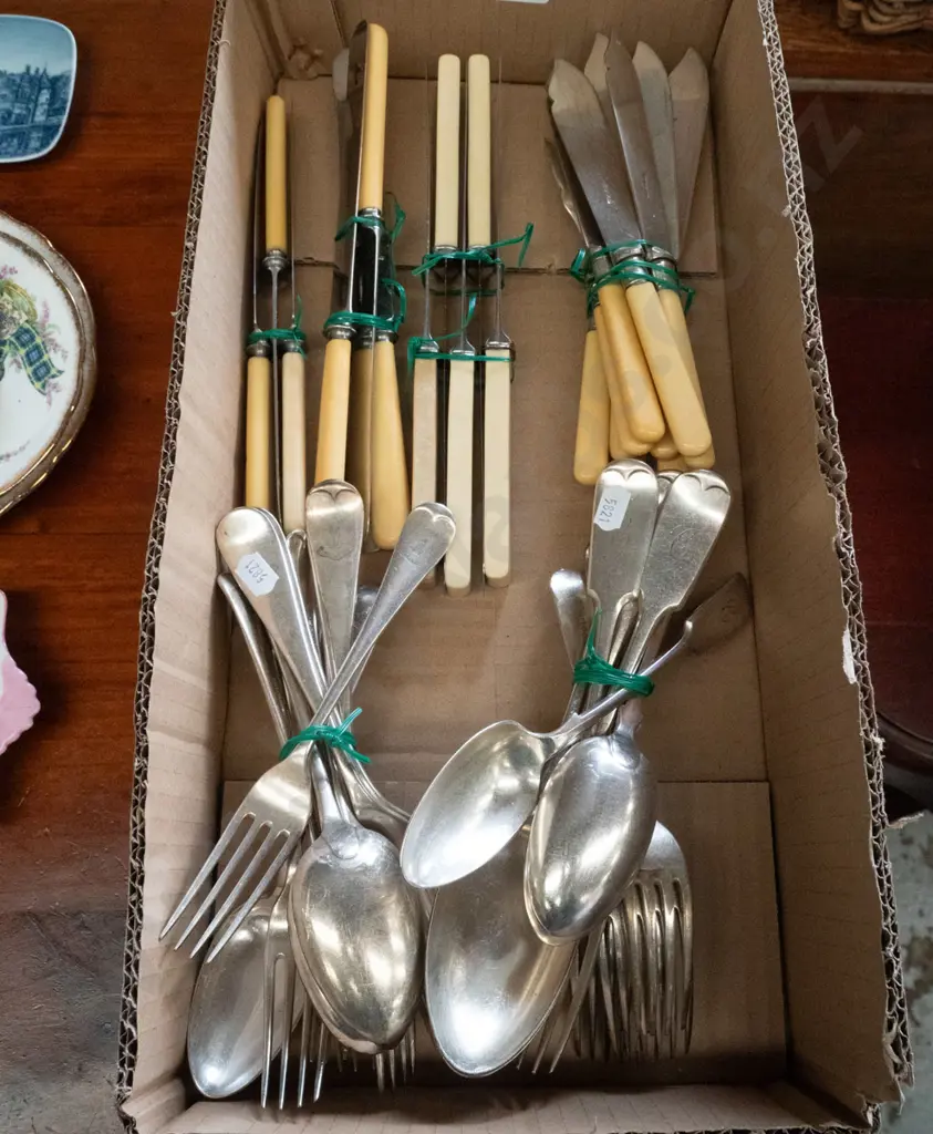 bone handled knives and assorted spoons and forks Image 1++
