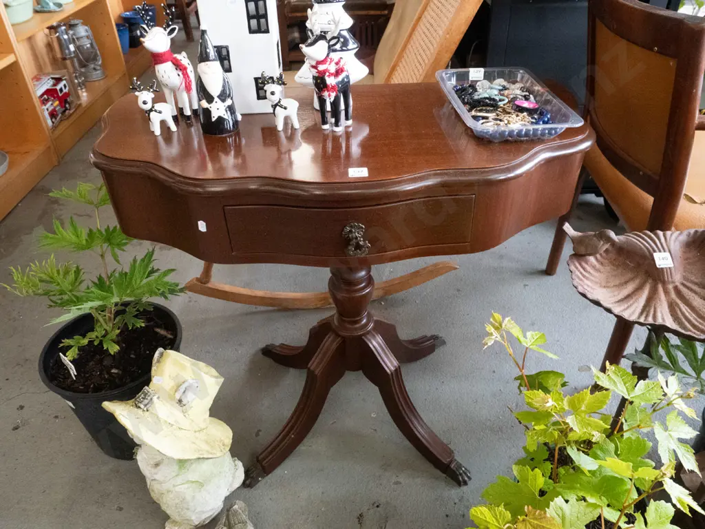reproduction pedestal half round hall table with drawer H-670 W-820 D-400 Image 1++
