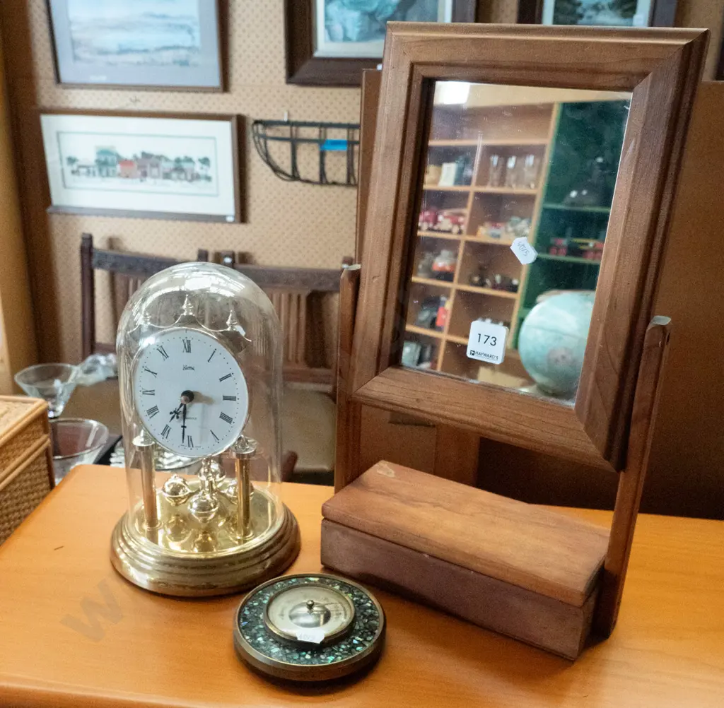 dressing table cheval mirror, paua surround barometer and an anniversary clock Image 1++