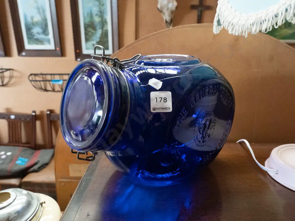 blue glass self sealing storage canister Image 1++