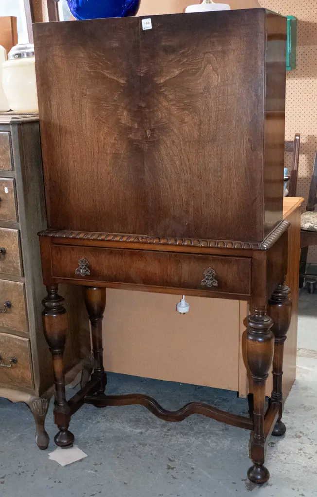 vintage mixed timber 2-door cupboard on stand with 2 adjustable internal shelves, no key H-1370 W-680 D-310 Image 1++