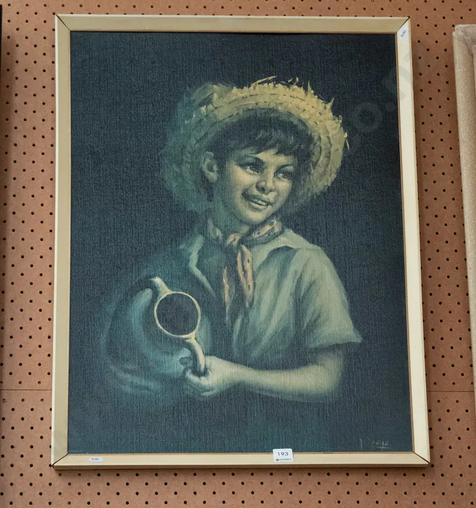 framed retro print - boy with water jug Image 1++
