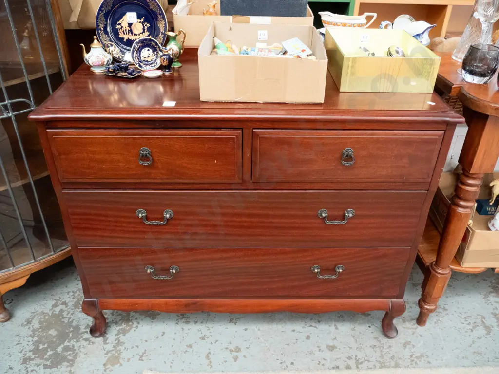 mahogany cab-leg 4 drawer lowboy H-740 W-910 D-420 Image 1++