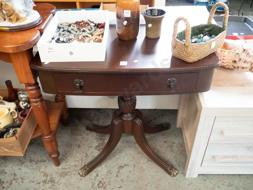 reproduction mahogany pedestal hall table with drawer H-660 W-700 D-400 Image 1++