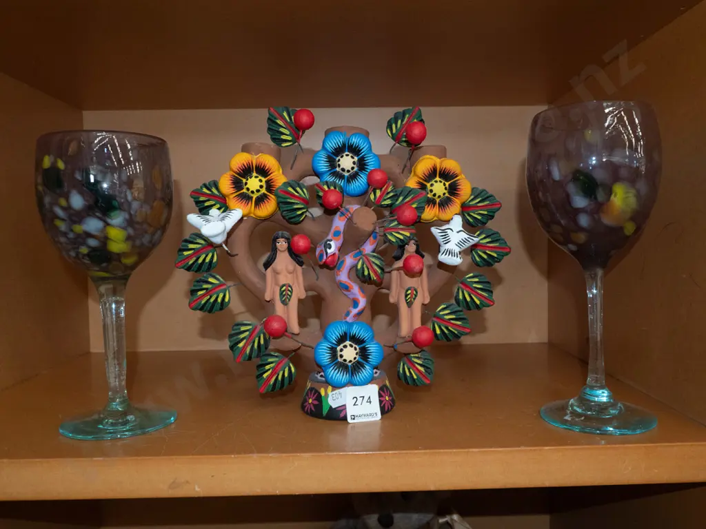2x wine glasses, Adam and Eve themed candlestick H-220 Image 1++