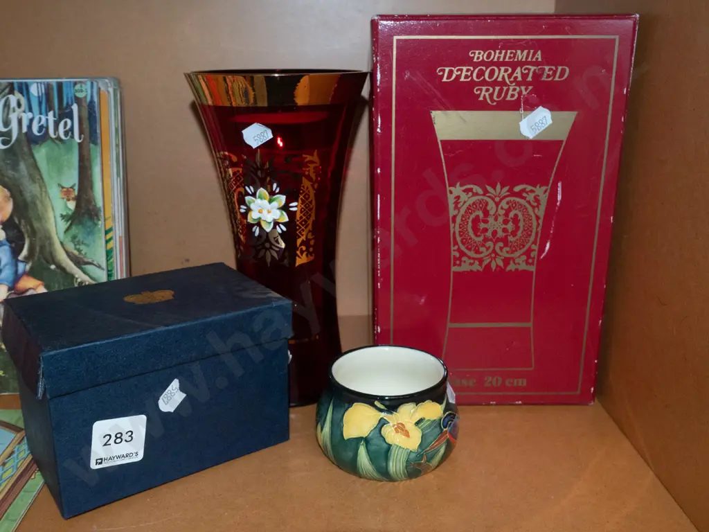 hand painted bohemian ruby glass vase, small sugar bowl Image 1++