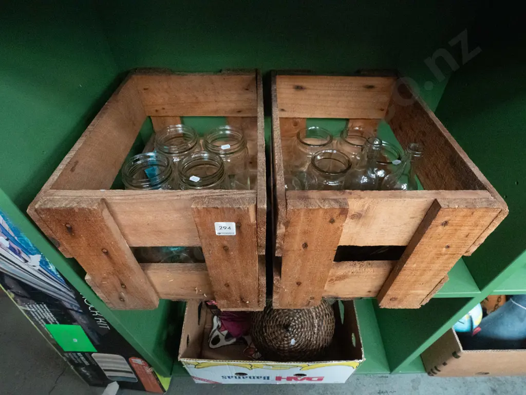 2x wooden beer crates of jars etc Image 1++