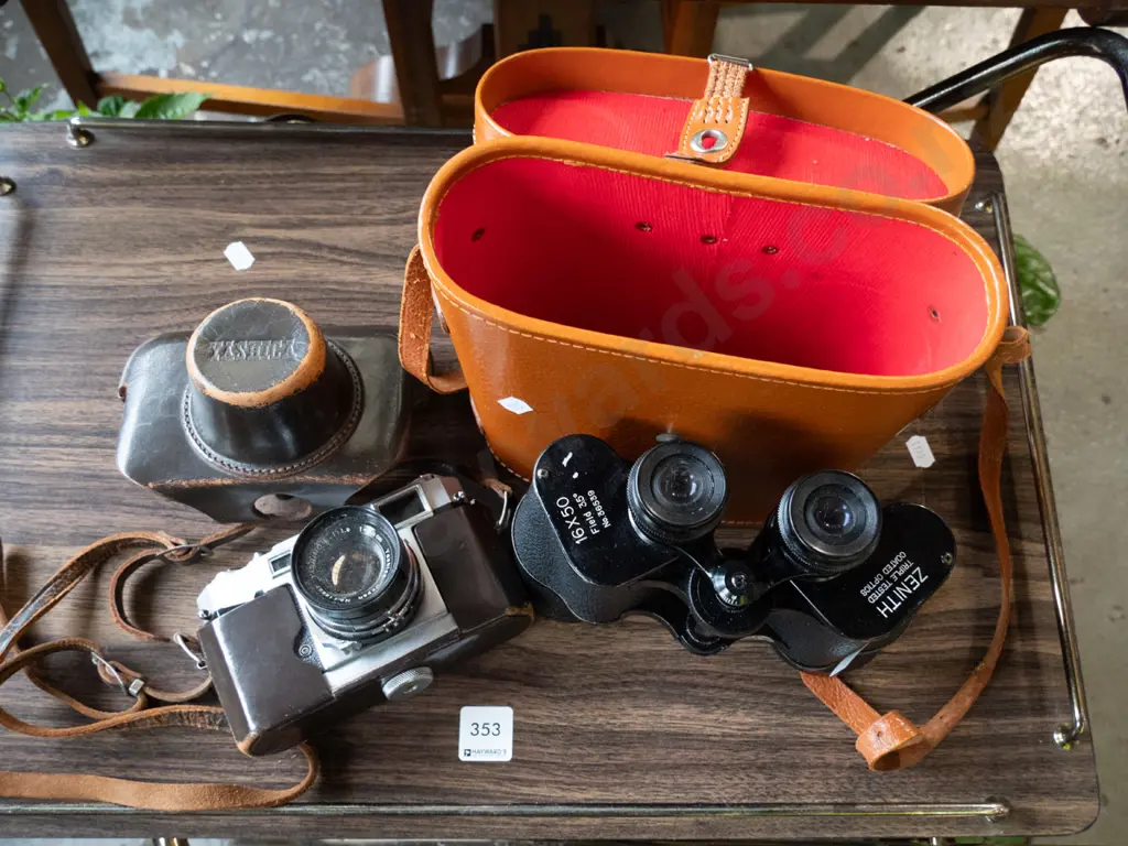cased Zenith 16x50  field binoculars, Yashica camera - faults Image 1++