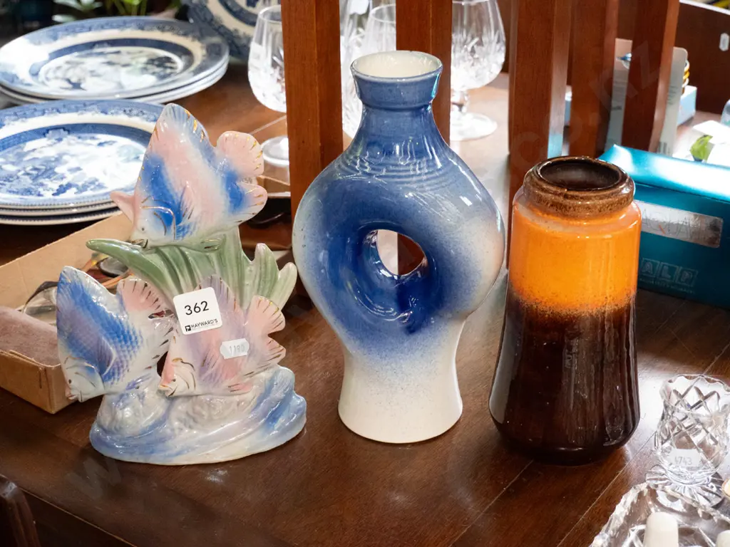 fish themed ornament, German Pottery vase, Teal vase Image 1++