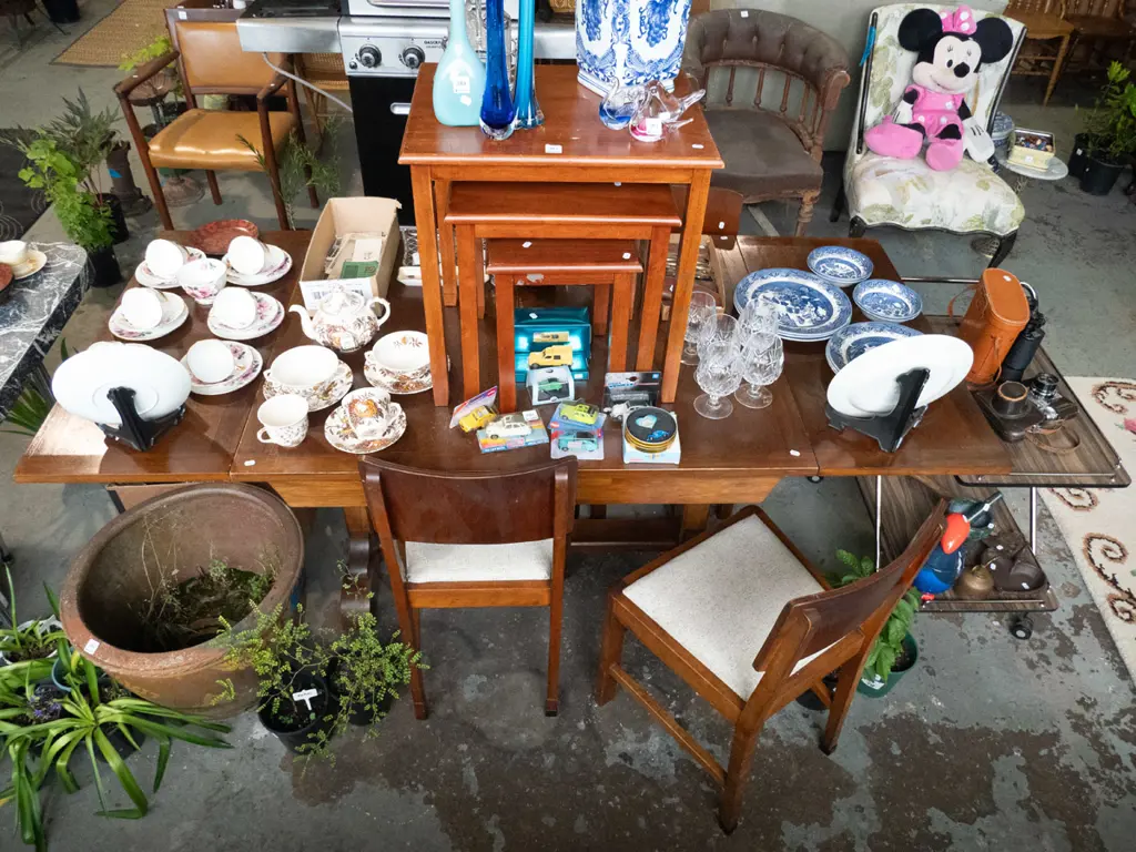 refectory based extending beech dining table with 4 matching vinyl chairs H-770 W-1830 D-840 Image 1++