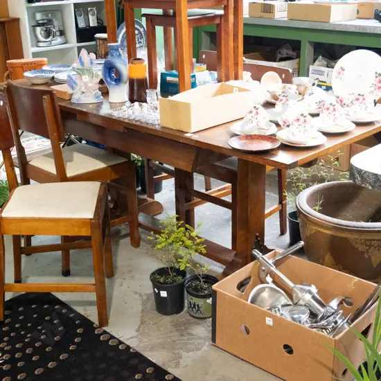 refectory based extending beech dining table with 4 matching vinyl chairs H-770 W-1830 D-840