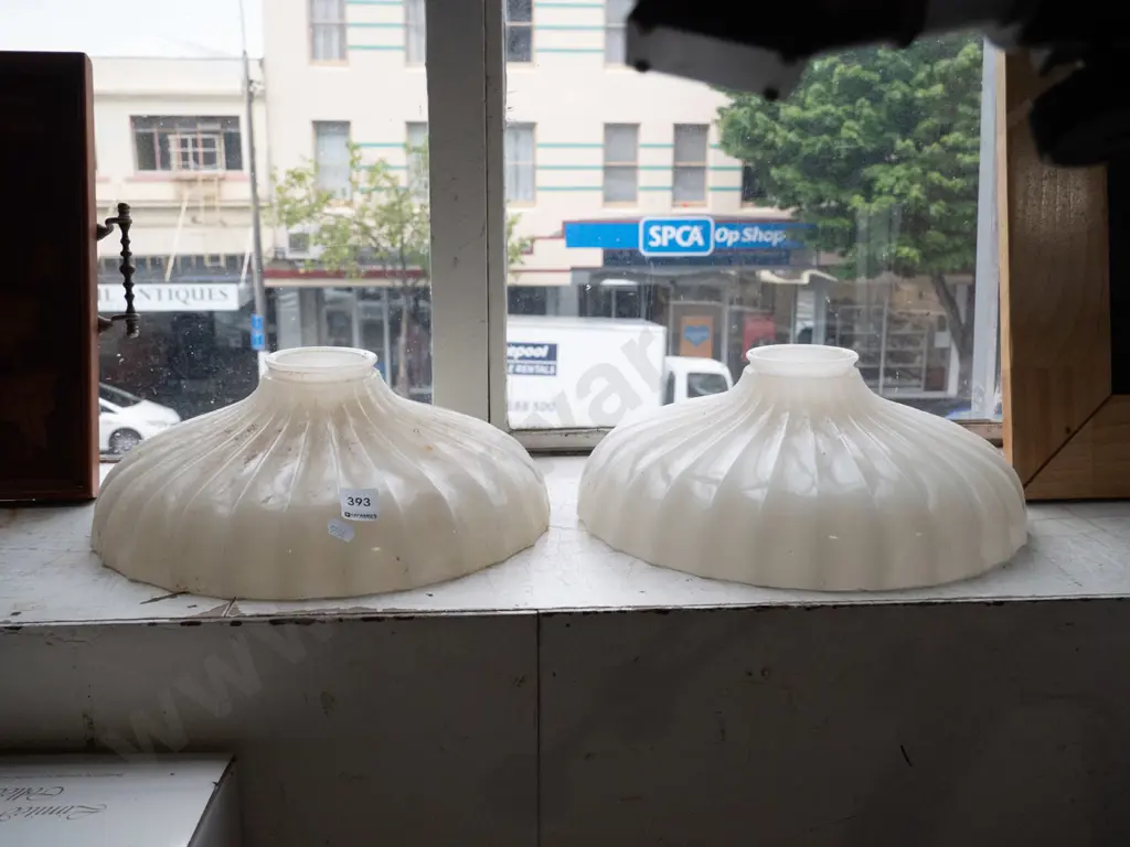 2x opaque white frilled glass light shades Image 1++