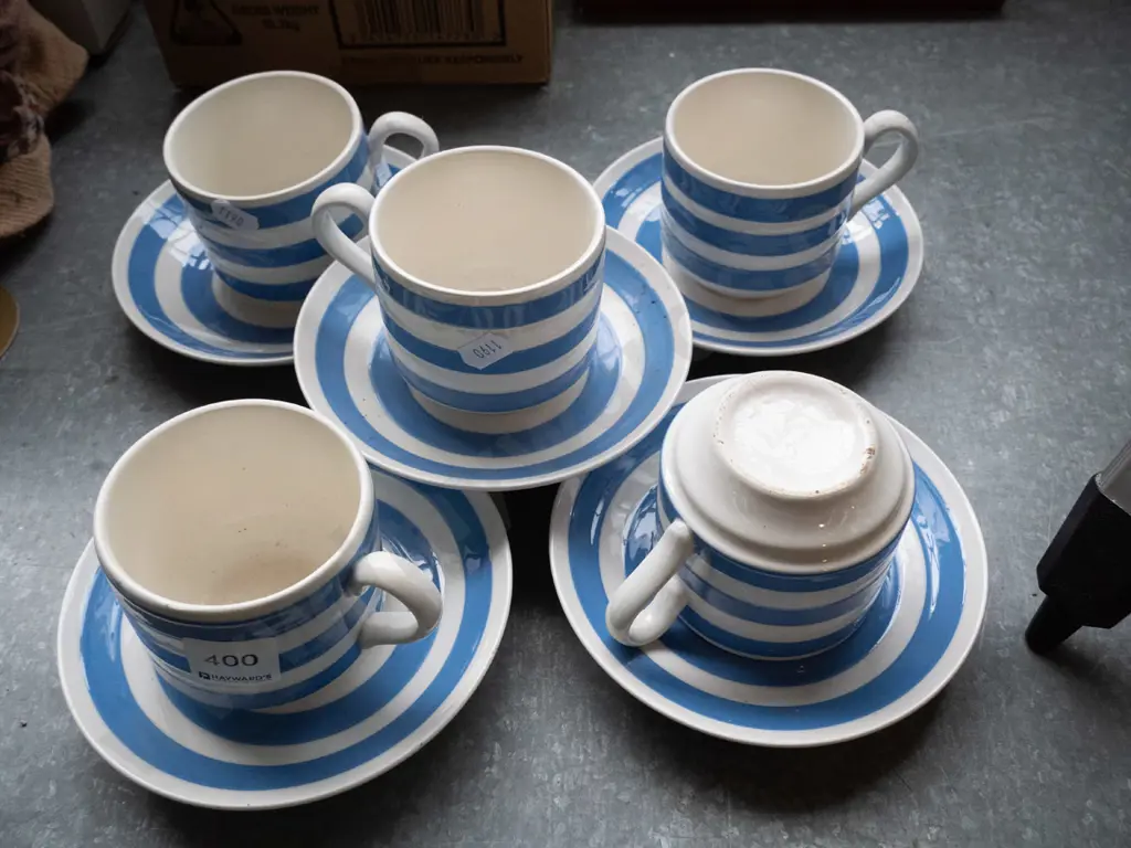 Irish blue and white striped cups and saucers Image 1++