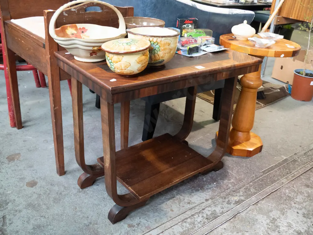 deco mixed timber veneer bentwood end table H-530 W-620 D-400 Image 1++