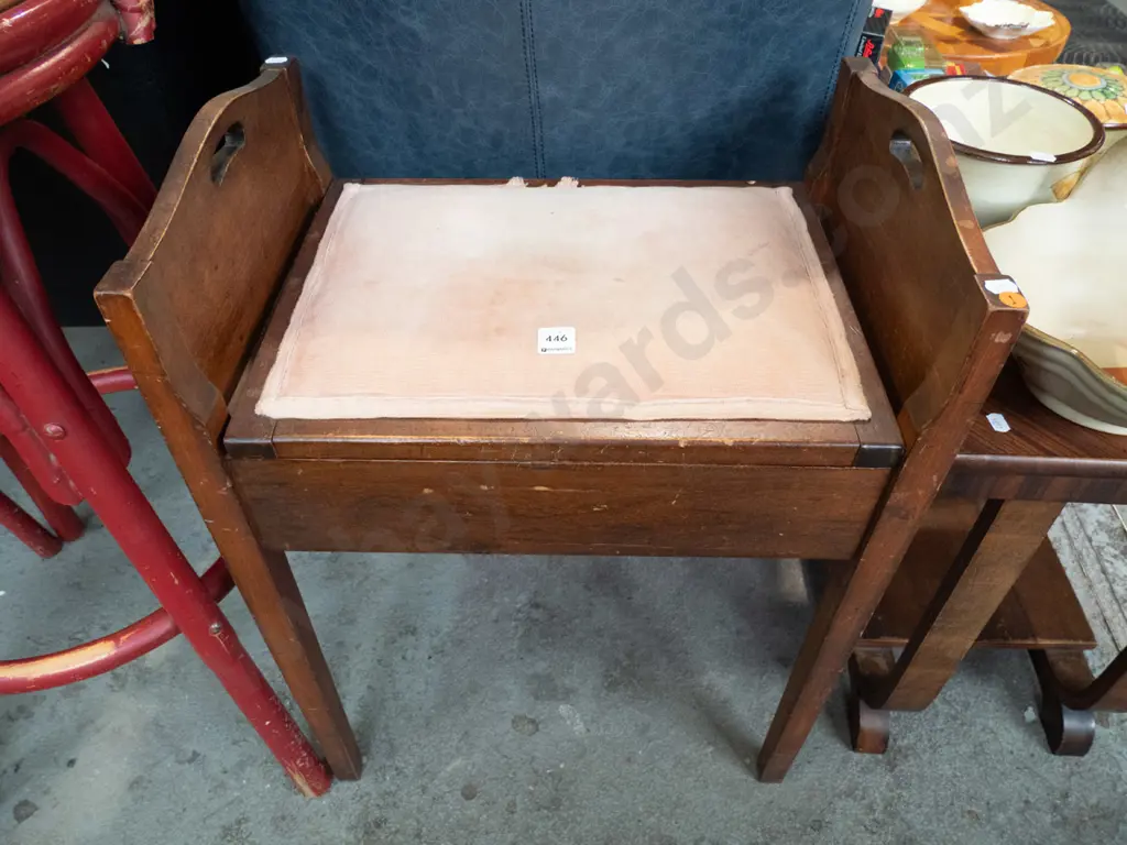 mahogany upholstered piano stool Image 1++