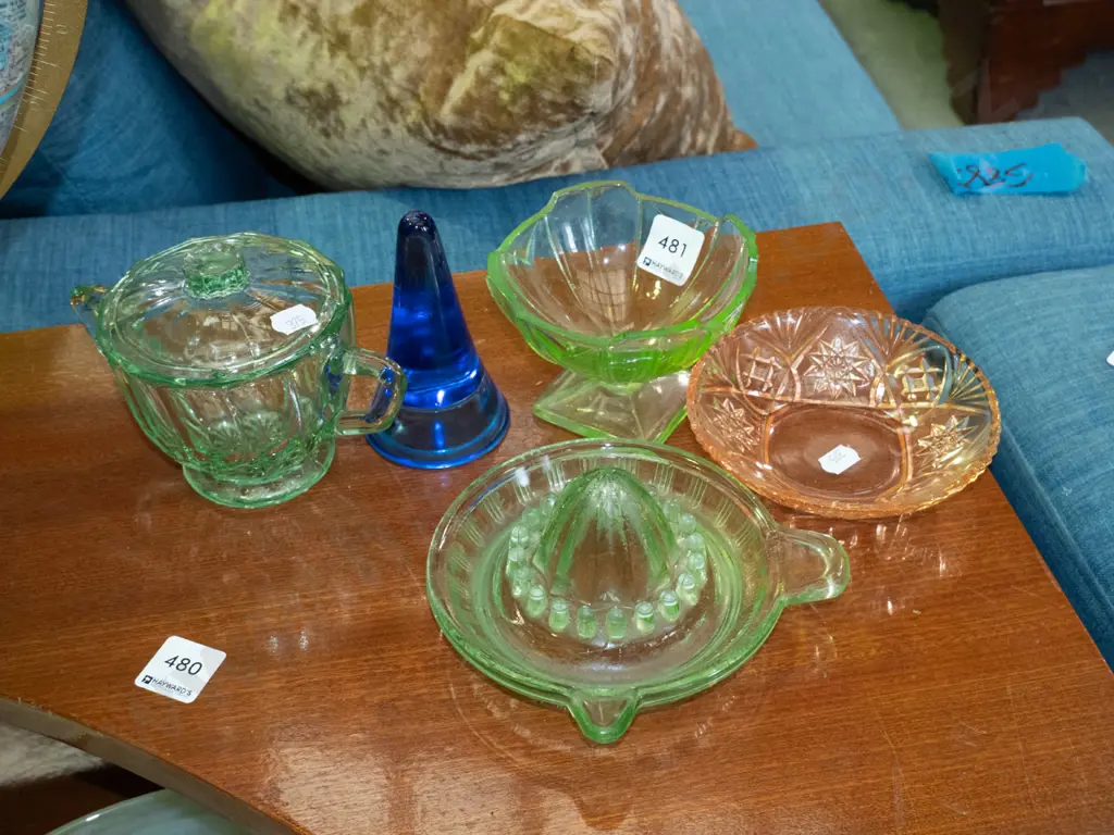 depression glass comport, bowl, lidded canister, paperweight etc Image 1++