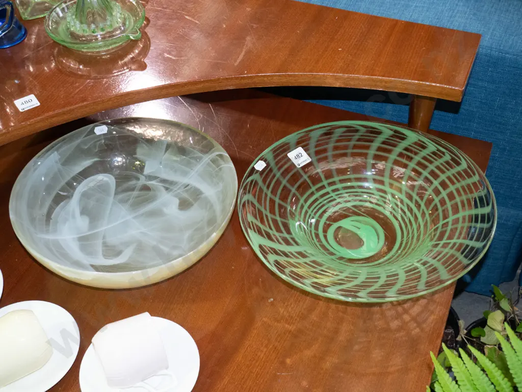 2x studio art glass bowls Largest Diam-315 Image 1++