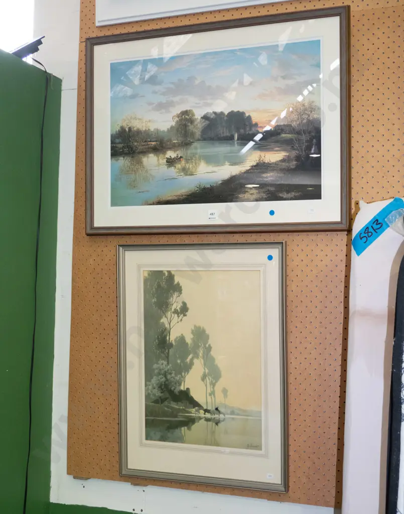 2x framed prints - landscapes - blue dots Image 1++